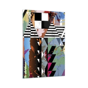 Quadro su vetro - Composizione geometrica astratta con colori vivaci - 70x100cm - Geometrico e organico - Decorazione murale moderna per soggiorno e camera da letto ARTTOR