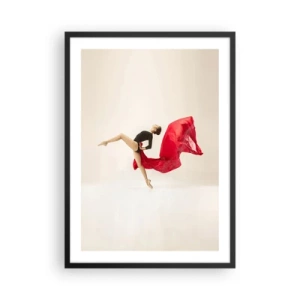Poster in cornice nera - Una ballerina in un abito nero con tessuto rosso in movimento - 50x70cm - Rosso e nero - Decorazione murale moderna per soggiorno e camera da letto ARTTOR