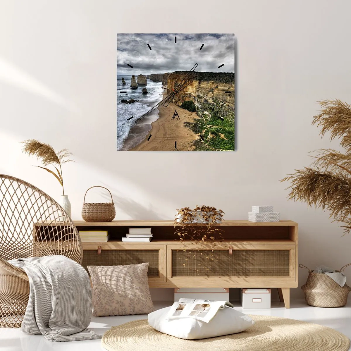 Orologio da parete - Orologio in Vetro - Costa rocciosa con spiaggia e formazioni rocciose - 30x30cm - Bellezza selvatica - Decorazione murale moderna per soggiorno e camera da letto ARTTOR