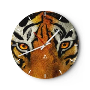 Orologio da parete - Orologio in Vetro - Un primo piano dello sguardo intenso della tigre - 30x30cm - Minacciosa e bella - Decorazione murale moderna per soggiorno, cucina e camera da letto ARTTOR