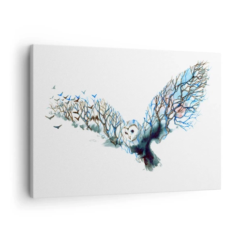 Quadro su tela - Stampe su Tela - Grafica artistica di un gufo con le ali spiegate - 70x50cm - Sulle ali del bosco - Decorazione murale moderna per soggiorno e camera da letto ARTTOR