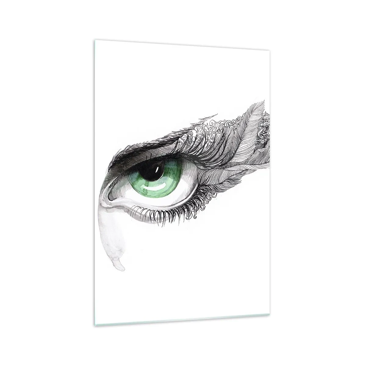Quadro su vetro - Occhio artistico con iride verde e dettagli disegnati - 70x100cm - Bella e pronta all'attacco - Decorazione murale moderna per soggiorno e camera da letto ARTTOR