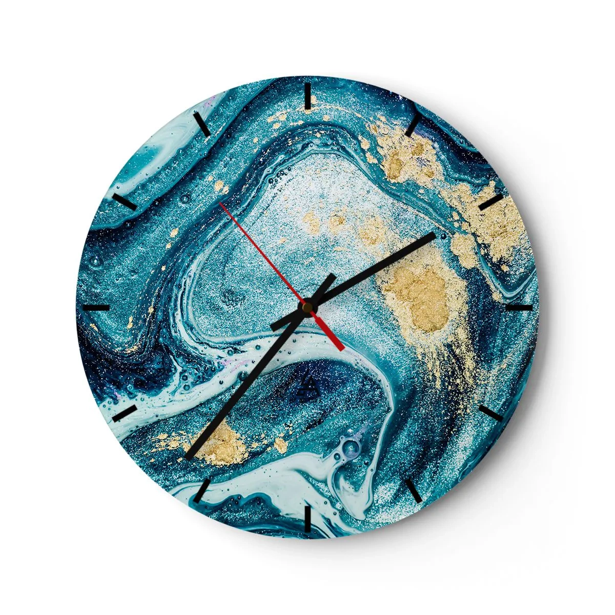 Orologio da parete - Orologio in Vetro - Un vortice astratto nei toni del blu e dell'oro con effetto marmo. - 30x30cm - Vortice blu - Decorazione murale moderna per soggiorno, cucina e camera da letto ARTTOR