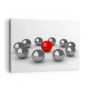 Quadro su tela - Stampe su Tela - Una palla rossa circondata da palline argentate su uno sfondo bianco - 100x70cm - Cerchio in argento e rosso - Decorazione murale moderna per soggiorno e camera da letto ARTTOR