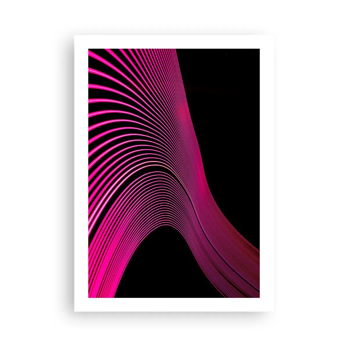 Poster - Linee rosa dinamiche su sfondo nero - 50x70cm - Il viale della luce - Decorazione murale moderna per soggiorno e camera da letto ARTTOR