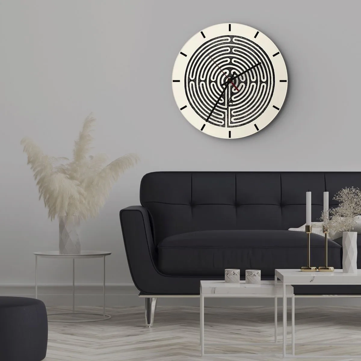 Orologio da parete - Orologio in Vetro - Un labirinto in bianco e nero con una disposizione geometrica su uno sfondo chiaro - 30x30cm - Ordine misterioso - Decorazione murale moderna per soggiorno, cucina e camera da letto ARTTOR