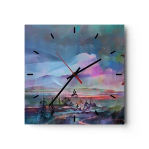 Orologio da parete - Orologio in Vetro - Paesaggio montano con cielo colorato e villaggio - 30x30cm - Sotto un cielo benevolo - Decorazione murale moderna per soggiorno e camera da letto ARTTOR