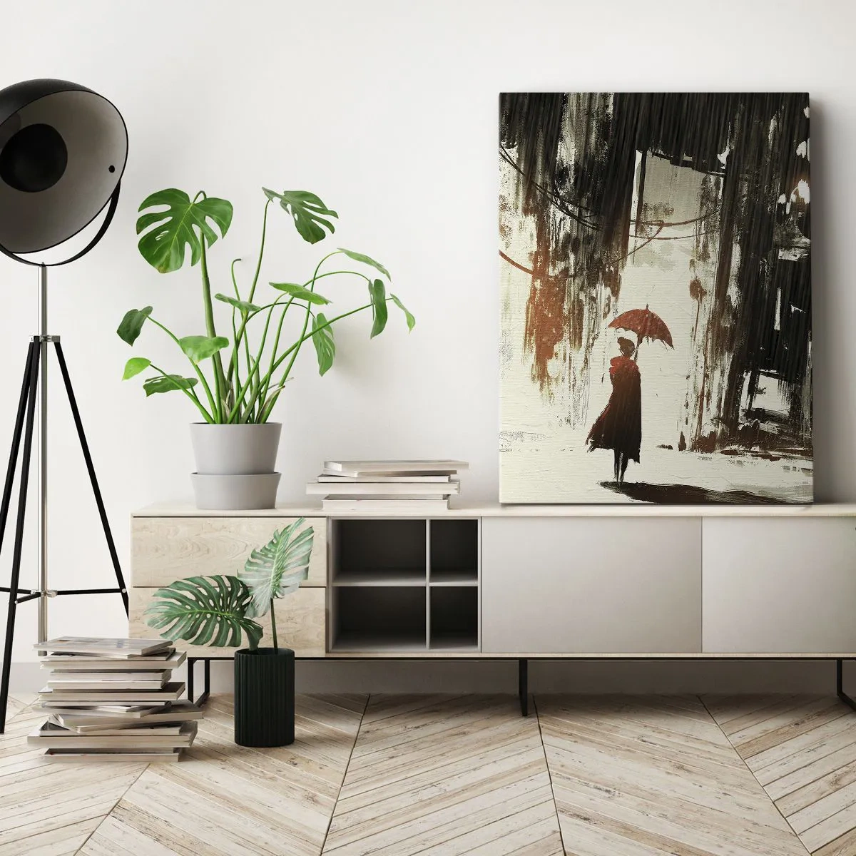 Quadro su tela - Stampe su Tela - La poesia dell'ombrello rosso - 45x80 cm