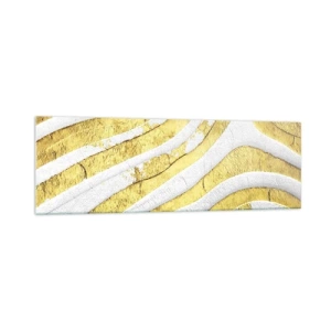 Quadro su vetro - Linee astratte dorate e bianche in una texture 3D - 160x50cm - Composizione in bianco e oro - Decorazione murale moderna per soggiorno e camera da letto ARTTOR