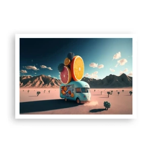 Poster - Camion della frutta in un paesaggio desertico - 100x70cm - Il sapore delle vacanze - Decorazione murale moderna per soggiorno e camera da letto ARTTOR