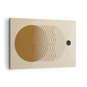 Quadro su tela - Stampe su Tela - Astrazione geometrica con cerchi e linee ondulate in colori caldi. - 120x80cm - Sull'origine delle figure geometriche - Decorazione murale moderna per soggiorno e camera da letto ARTTOR
