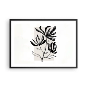 Poster in cornice nera - Motivo floreale minimalista in bianco e nero - 70x50cm - Uno schizzo per l'erbario - Decorazione murale moderna per soggiorno e camera da letto ARTTOR