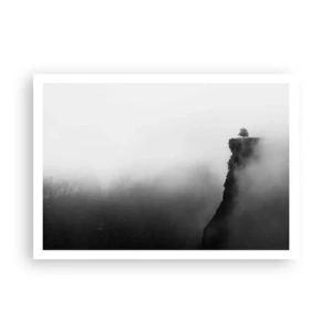 Poster - Un albero solitario sul bordo di una scogliera circondato dalla nebbia - 100x70cm - Al confine del mondo - Decorazione murale moderna per soggiorno e camera da letto ARTTOR