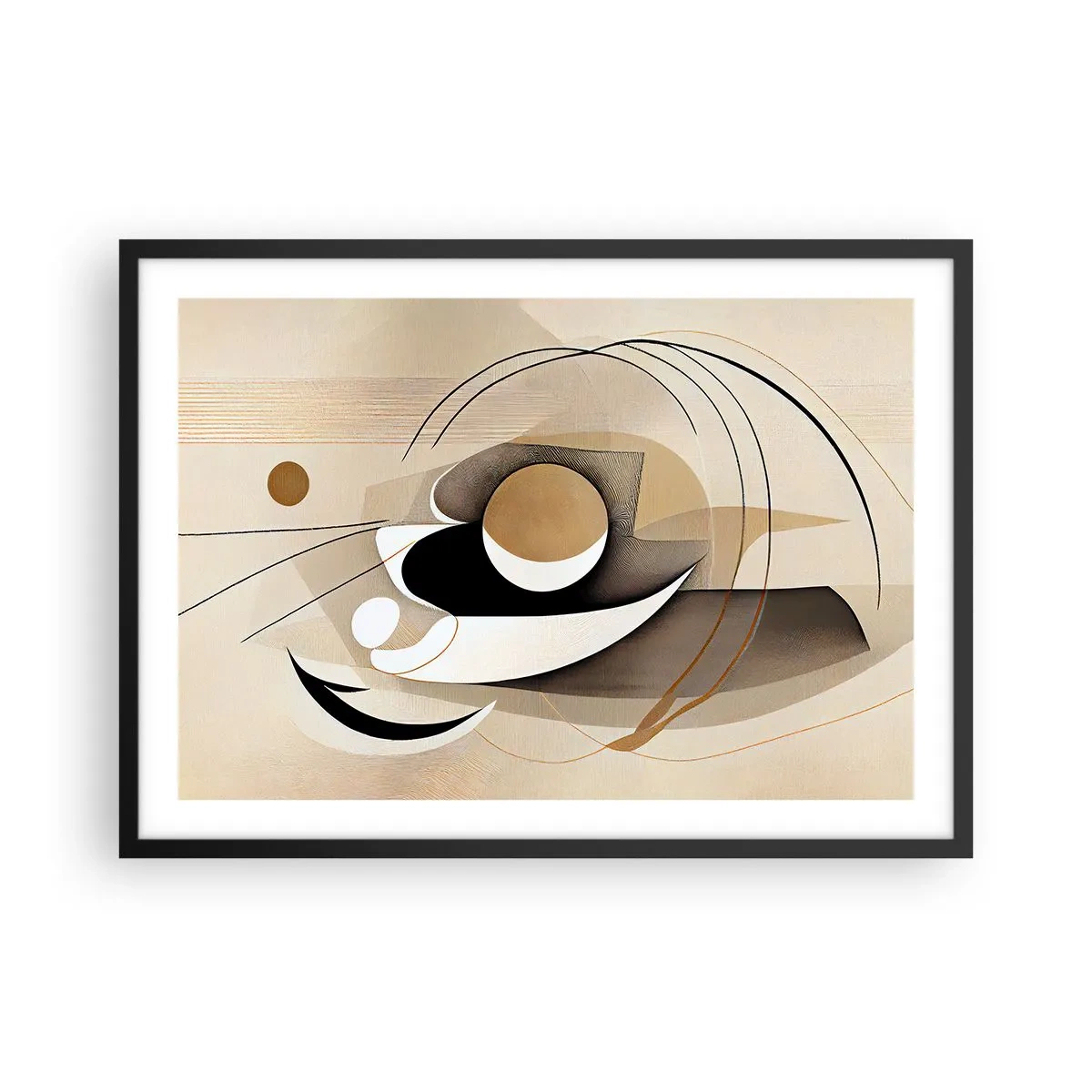 Poster in cornice nera - Composizione astratta nei toni del beige e del nero - 70x50cm - Composizione: l'essenza delle cose - Decorazione murale moderna per soggiorno e camera da letto ARTTOR
