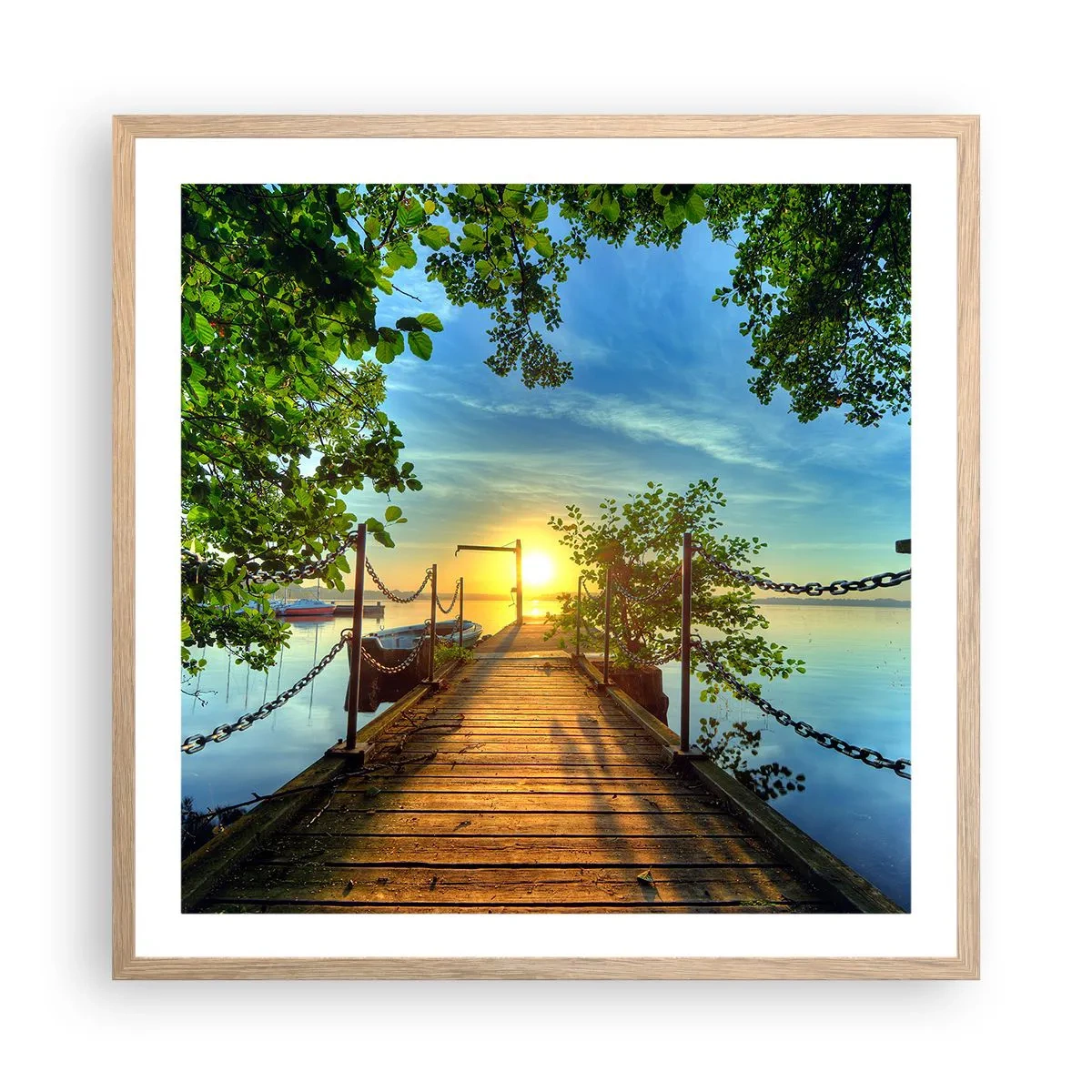 Poster in cornice rovere chiaro - Tramonto sul lago - 60x60 cm