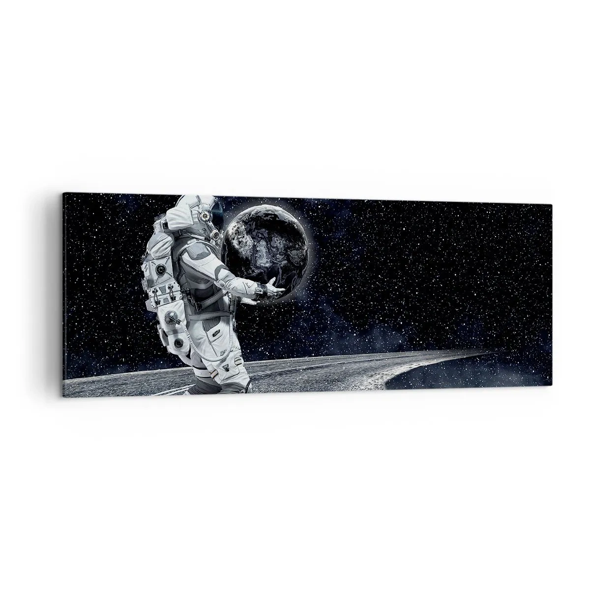 Quadro su tela - Stampe su Tela - Astronauta con la Terra contro il cielo stellato - 140x50cm - Sulla Via Lattea - Decorazione murale moderna per soggiorno e camera da letto ARTTOR