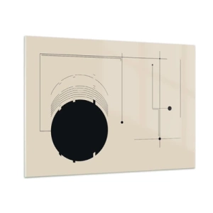 Quadro su vetro - Composizione astratta con un cerchio nero e linee geometriche - 100x70cm - Composizione elastica e dinamica - Decorazione murale moderna per soggiorno e camera da letto ARTTOR