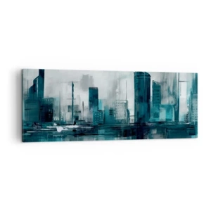 Quadro su tela - Stampe su Tela - Una città moderna nei toni del turchese e del grigio - 140x50cm - La città al colore della pioggia - Decorazione murale moderna per soggiorno e camera da letto ARTTOR