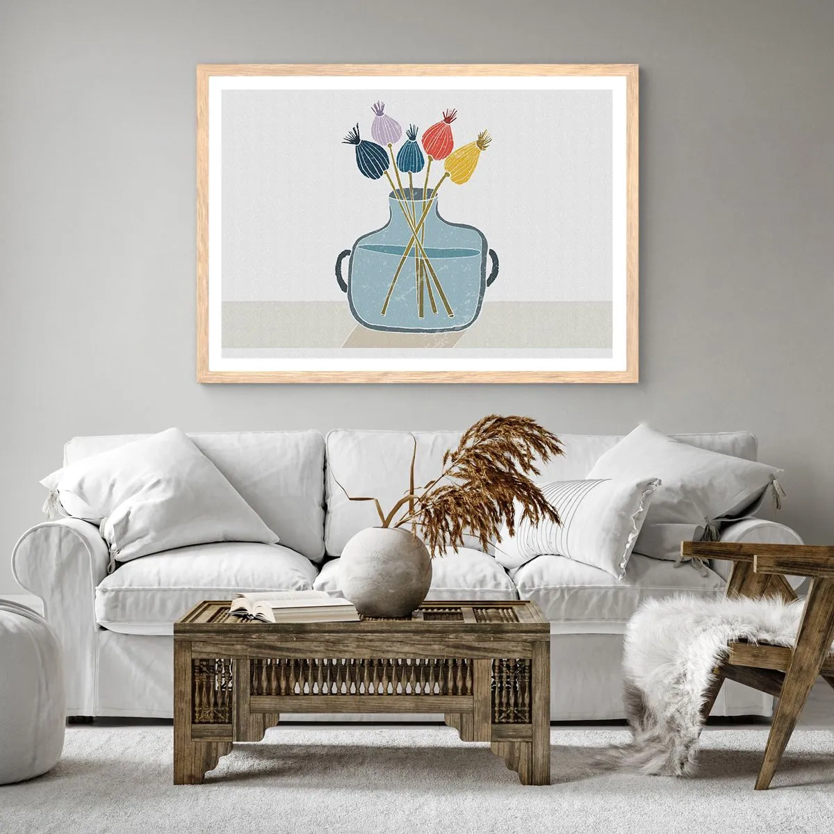 Poster in cornice rovere chiaro - Il silenzio dei papaveri - 100x70 cm