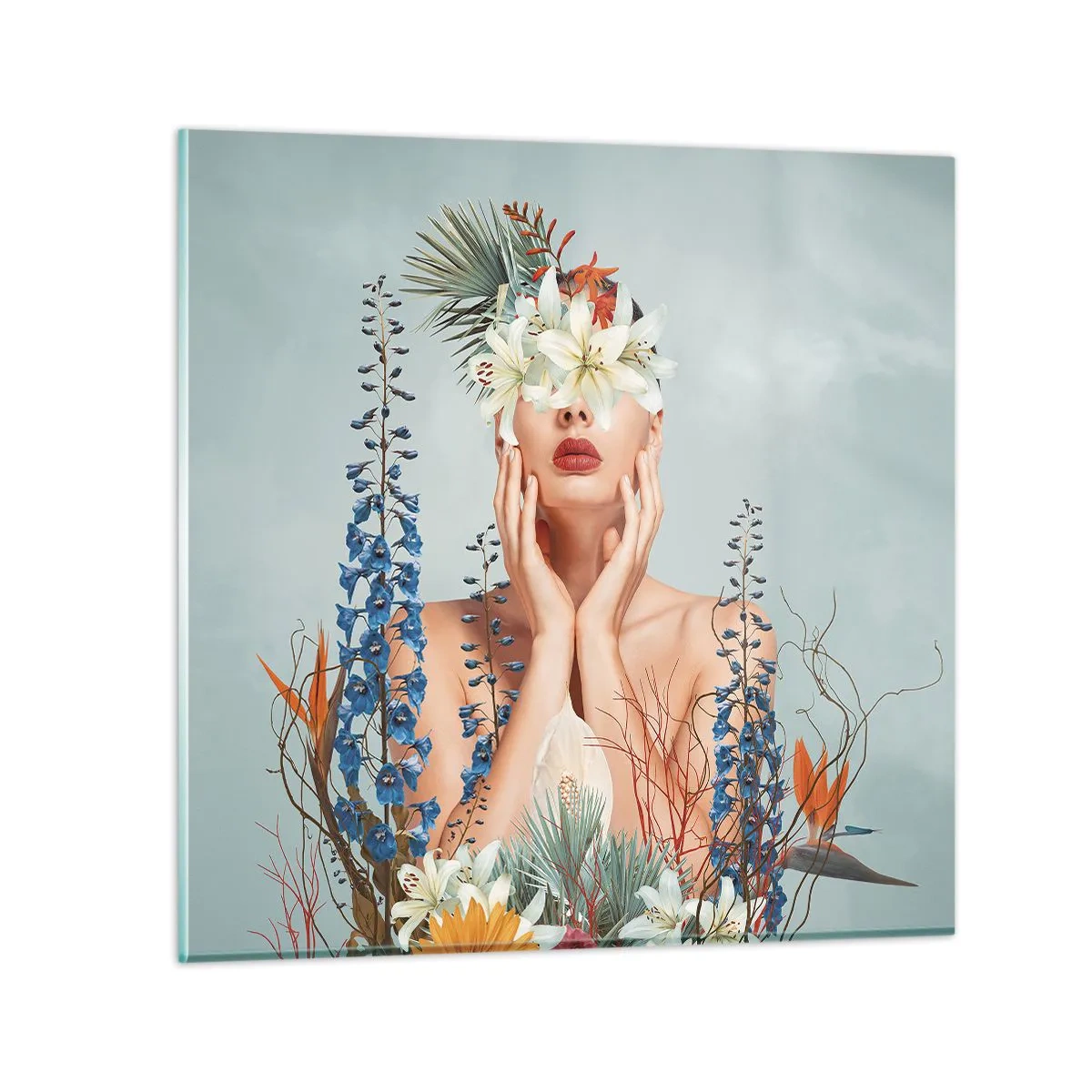 Quadro su vetro - Donna - fiore - 30x30 cm