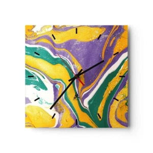 Orologio da parete - Orologio in Vetro - Motivo astratto in marmo dai colori vivaci - 30x30cm - Onde di colore - Decorazione murale moderna per soggiorno e camera da letto ARTTOR