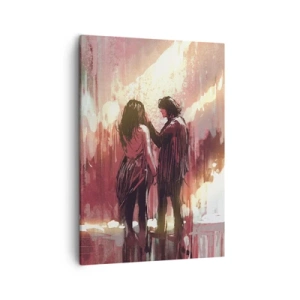 Quadro su tela - Stampe su Tela - Una coppia in piedi, illuminata da una luce calda, su uno sfondo di motivi astratti. - 50x70cm - L'eterno spettacolo dell'amore - Decorazione murale moderna per soggiorno e camera da letto ARTTOR