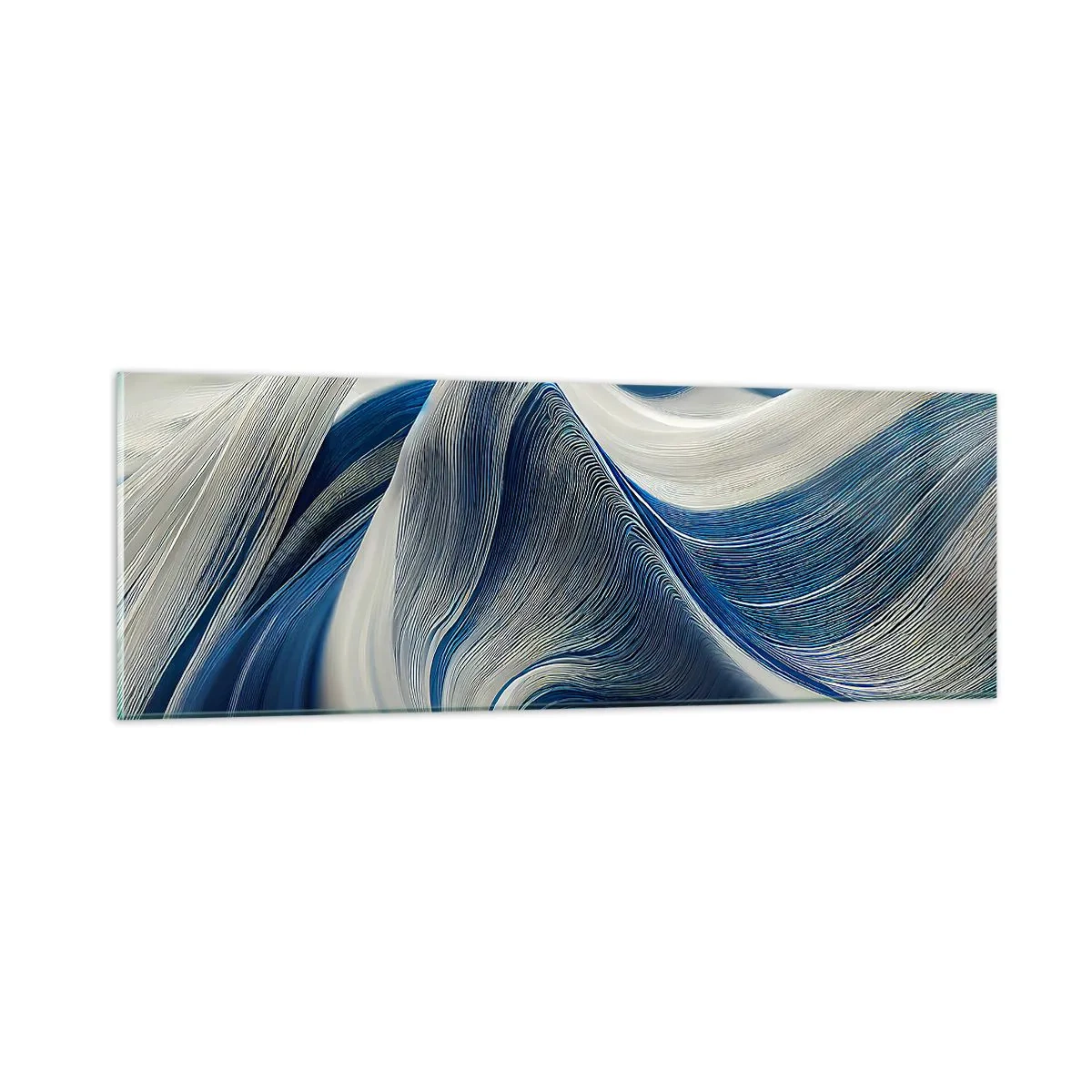 Quadro su vetro - Fluidità di blu e di bianco - 90x30 cm
