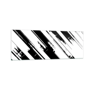 Quadro su vetro - Linee in bianco e nero e motivi geometrici in stile moderno - 140x50cm - Composizione intensa e dinamica - Decorazione murale moderna per soggiorno e camera da letto ARTTOR