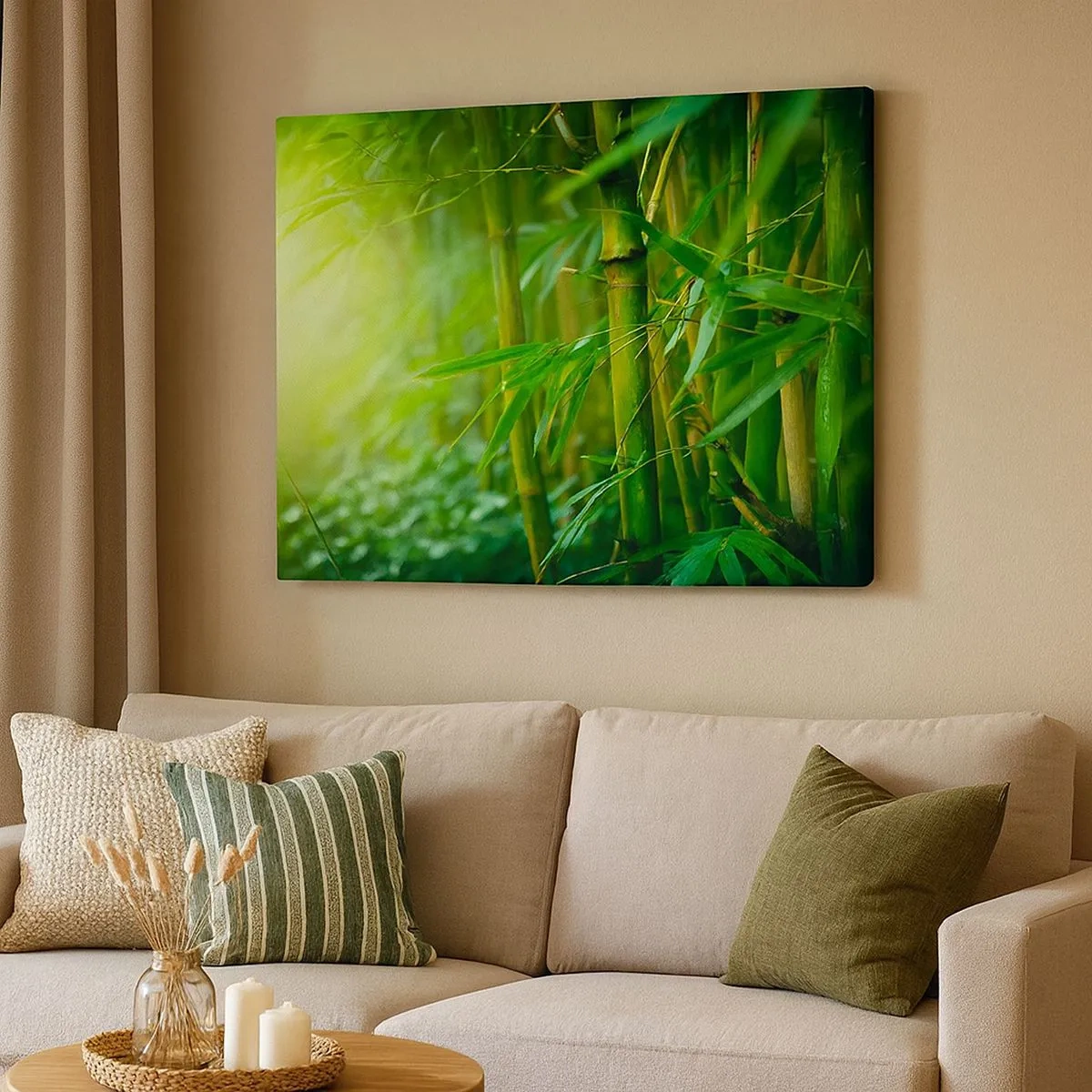 Quadro su tela - Stampe su Tela - Foresta di bambù verde in luce soffusa - 70x50cm - Conoscere il verde in sé - Decorazione murale moderna per soggiorno e camera da letto ARTTOR