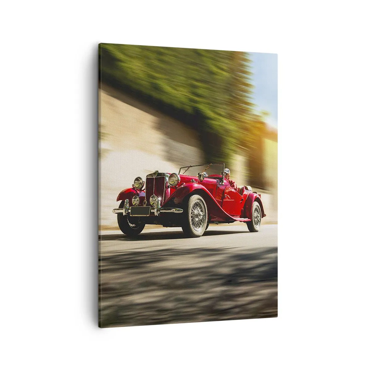 Quadro su tela - Stampe su Tela - Auto d'epoca rossa in movimento su una strada soleggiata - 50x70cm - Più bella della Nike di Samotracia - Decorazione murale moderna per soggiorno e camera da letto ARTTOR