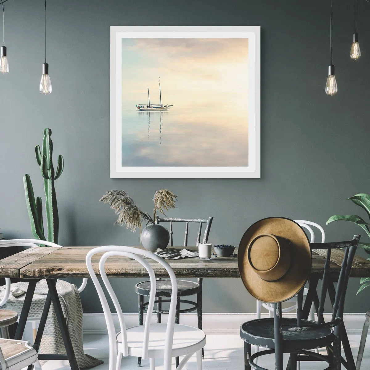 Poster in cornice bianca - Silenzio in mare - 40x40 cm