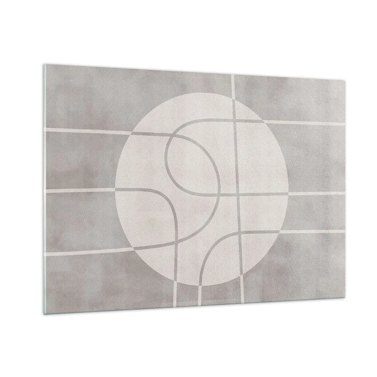 Quadro su vetro - Linee e cerchi beige che creano una composizione geometrica - 100x70cm - Tondo e dritto - Decorazione murale moderna per soggiorno e camera da letto ARTTOR