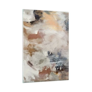 Quadro su vetro - Composizione astratta beige e marrone in uno stile nebbioso - 50x70cm - Astrazione annebbiata - Decorazione murale moderna per soggiorno e camera da letto ARTTOR