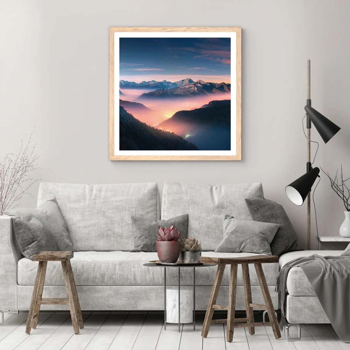 Poster in cornice rovere chiaro - La luce nelle valli - 40x40 cm
