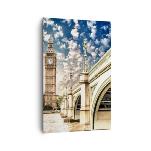 Quadro su tela - Stampe su Tela - Il Big Ben e il ponte di Westminster illuminati dal sole a Londra - 80x120cm - Cirri sul Tamigi - Decorazione murale moderna per soggiorno e camera da letto ARTTOR