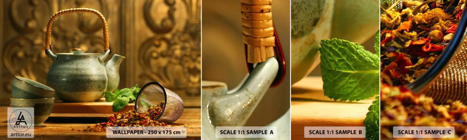 Campione Di Fotomurale Standard Eco - Trattato sul tè - Gastronomia, Tè, Erbe secche - 100x30 cm