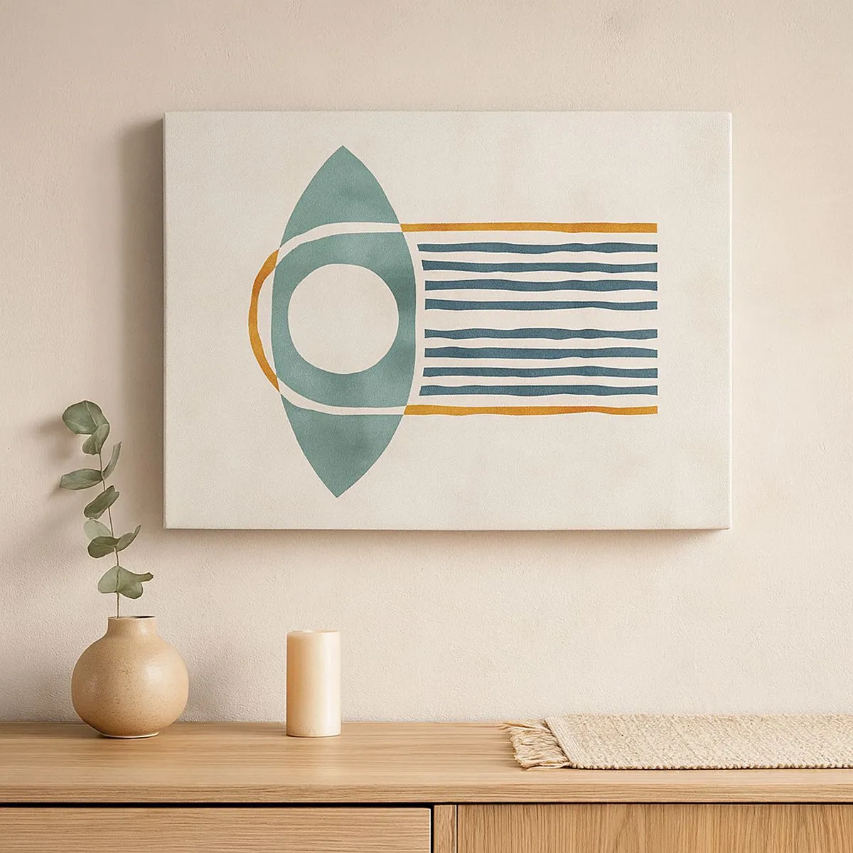Quadro su tela - Stampe su Tela - Motivo geometrico nei toni del verde e dell'arancione - 70x50cm - Segni e rituali - Decorazione murale moderna per soggiorno e camera da letto ARTTOR