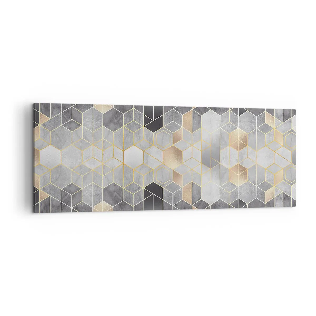 Quadro su tela - Stampe su Tela - Motivo geometrico in tonalità dorate - 140x50cm - Composizione di diamante - Decorazione murale moderna per soggiorno e camera da letto ARTTOR