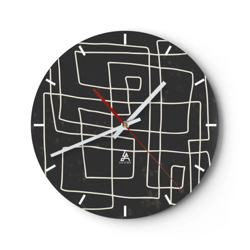 Orologio da parete - Orologio in Vetro - Linee geometriche bianche che formano una griglia intricata su uno sfondo nero. - 30x30cm - Non è così semplice - Decorazione murale moderna per soggiorno, cucina e camera da letto ARTTOR
