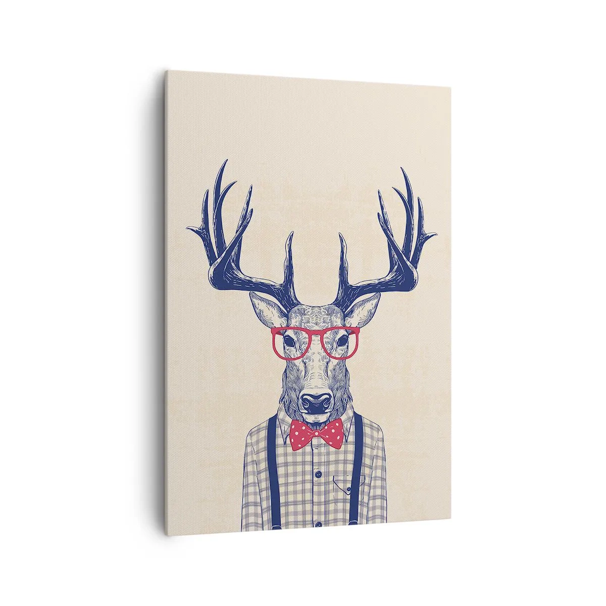 Quadro su tela - Stampe su Tela - Grafica stilizzata di un cervo con occhiali e papillon - 70x100cm - Divertente stravaganza - Decorazione murale moderna per soggiorno e camera da letto ARTTOR