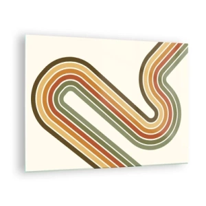 Quadro su vetro - Astrazione geometrica in stile retrò con linee ondulate - 70x50cm - Zig zag fino alla meta - Decorazione murale moderna per soggiorno e camera da letto ARTTOR