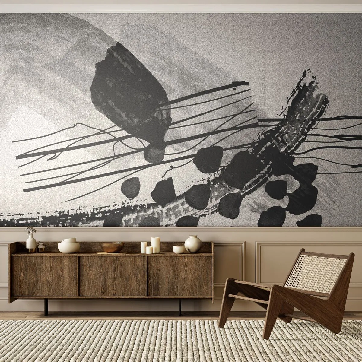 Fotomurali Premium Sand - Astrazione organica in bianco e nero - Astrazione, Moderno, Pezzo - 500x350 cm