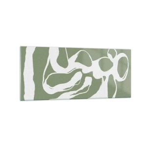 Quadro su vetro - Forme organiche in bianco su sfondo verde - 120x50cm - Il richiamo dello spazio - Decorazione murale moderna per soggiorno e camera da letto ARTTOR