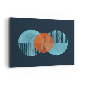 Quadro su tela - Stampe su Tela - Cerchi geometrici nei toni del blu e dell'arancione - 100x70cm - Composizione simmetrica - Decorazione murale moderna per soggiorno e camera da letto ARTTOR