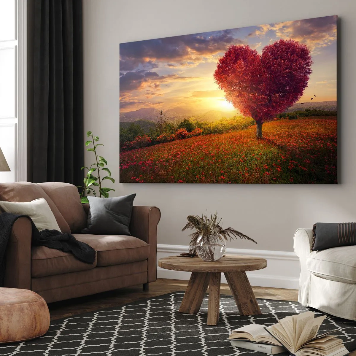 Quadro su tela - Stampe su Tela - Albero a forma di cuore al tramonto - 70x50cm - Ti prende al cuore - Decorazione murale moderna per soggiorno e camera da letto ARTTOR
