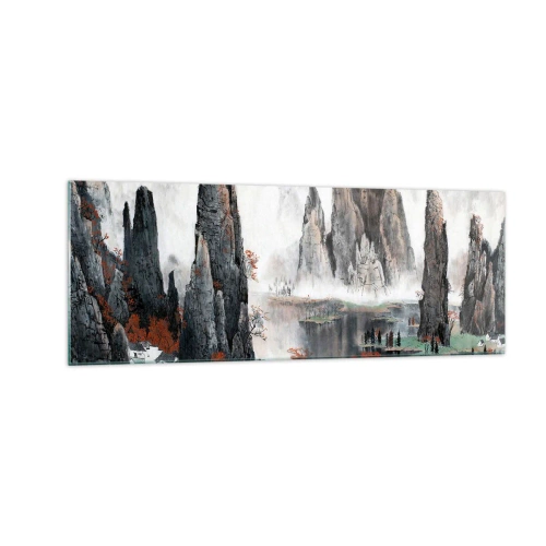 Quadro su vetro - Rocce e alberi pittoreschi nel nebbioso paesaggio cinese - 140x50cm - Protettori potenti - Decorazione murale moderna per soggiorno e camera da letto ARTTOR