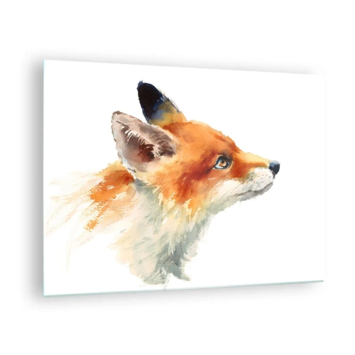 Quadro su vetro - Illustrazione ad acquerello di una volpe che guarda in lontananza - 70x50cm - La prudenza non è mai troppa - Decorazione murale moderna per soggiorno e camera da letto ARTTOR