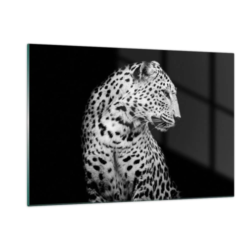 Quadro su vetro - Un leopardo in luce bianca e nera contro una finestra - 120x80cm - Profilo destro perfetto! - Decorazione murale moderna per soggiorno e camera da letto ARTTOR