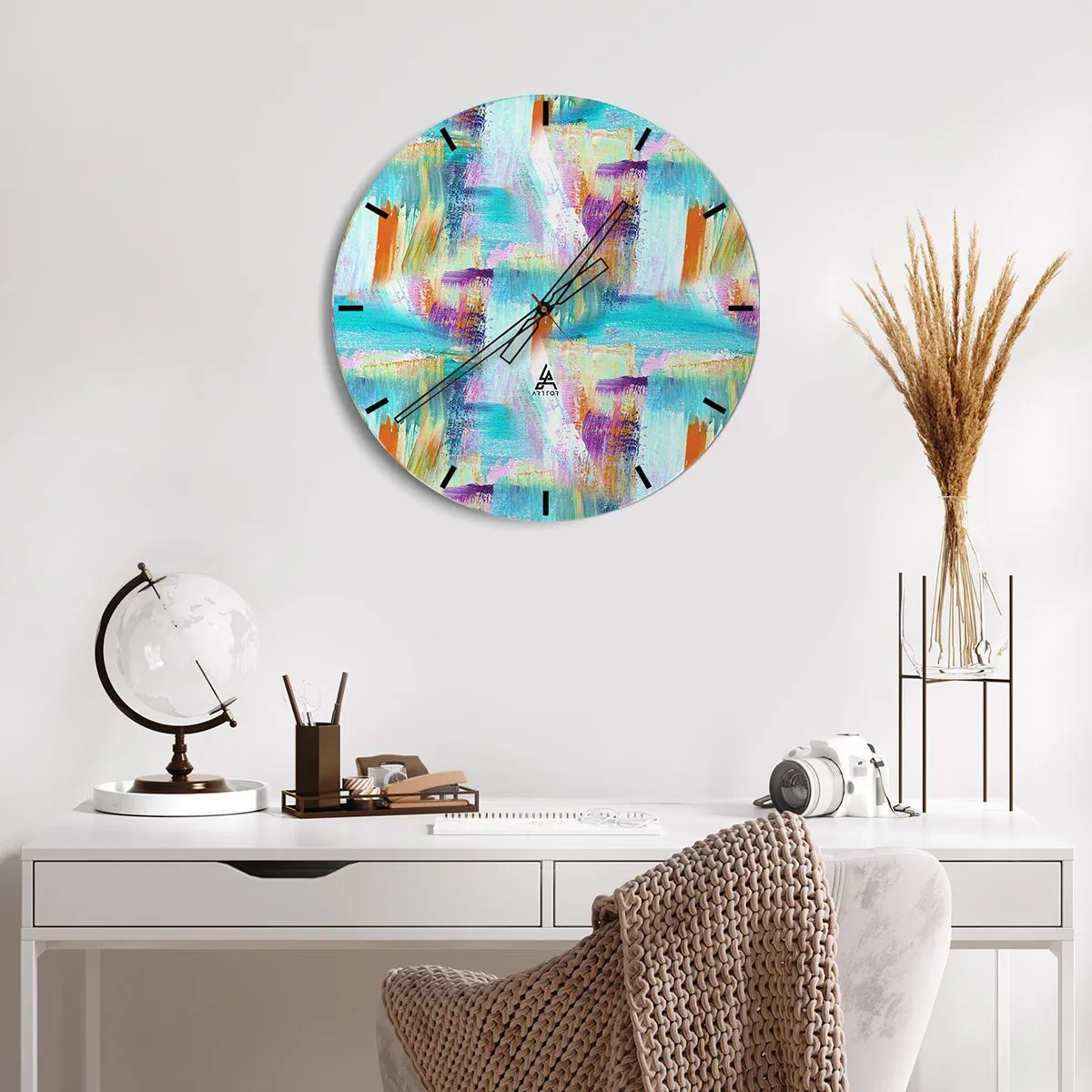 Orologio da parete - Orologio in Vetro - Mite intreccio soffuso - 40x40 cm