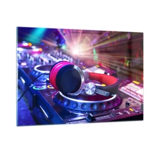 Quadro su vetro - Attrezzatura da DJ con luci colorate e cuffie - 120x80cm - Sarà fantastico - Decorazione murale moderna per soggiorno e camera da letto ARTTOR